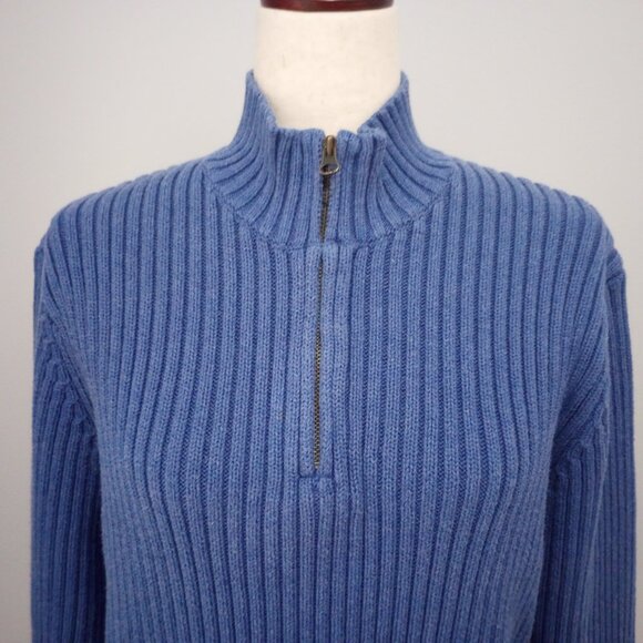 Lands End Blue 1/4 Zip Long Sleeve Ribbed Knit Pullover sz L - Picture 8 of 10